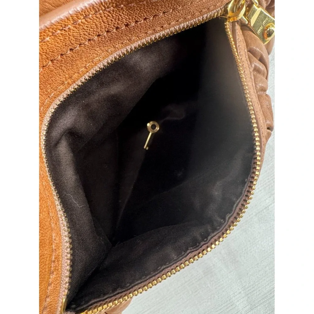 Miu‎ Miu Vintage Coffer Matelasse Ruched Leather Hobo Bag
